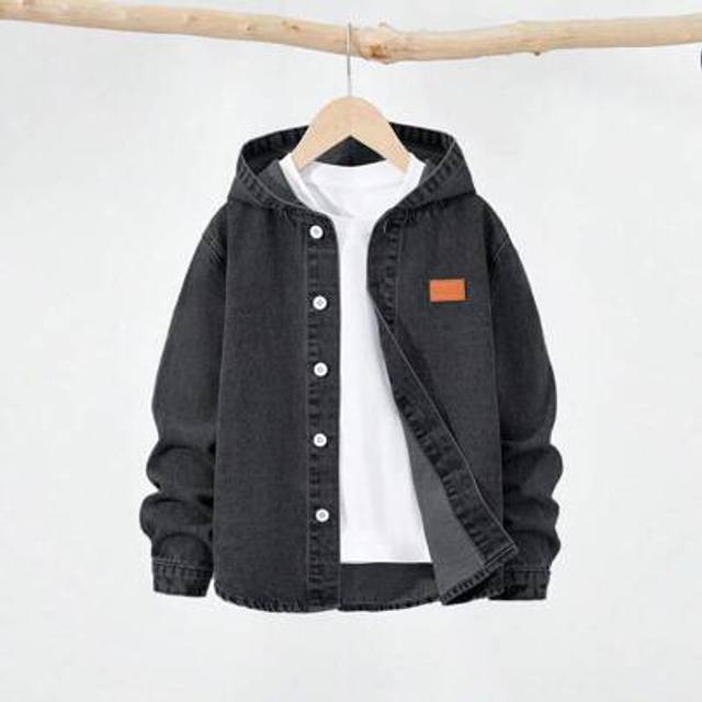 SHEIN Boys&#39; All-Match Casual Street Cool Heavily Washed Denim Hoodie Jacket, Comfortable Water Wash Jean Jacket And Outerwear, Versatile Denim Tops 2025