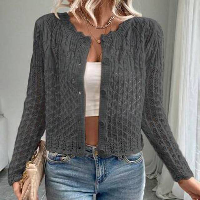 SHEIN Women&#39;s Hollow Placket Button Front Cardigan, Knit Sweater Jacket For Autumn/Winter