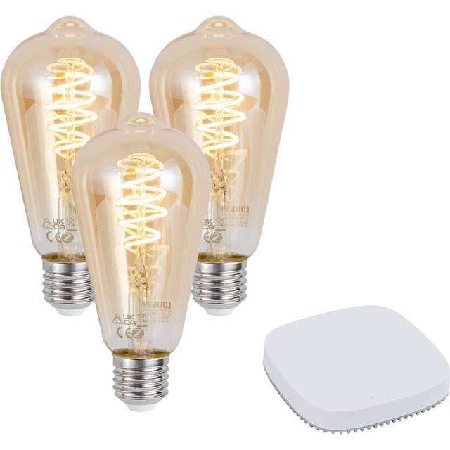 Set med 3 smarta E27 dimbara LED-lampor ST64 4,9W 320 lm 2500K inkl. Zigbee Smart Hub