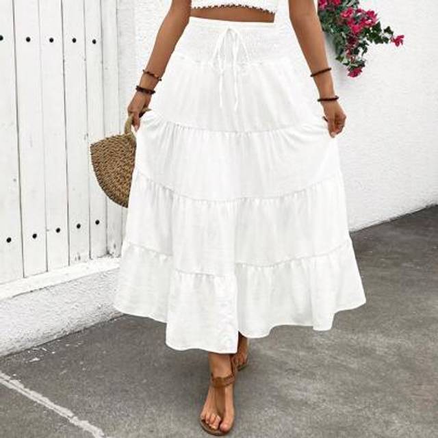 SHEIN Skirts For Women Boho Summer Vacation Outfits Flowy White Long Skirt