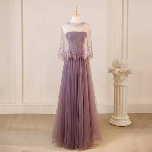 SHEIN Classy Elegant Purple Mesh Overlay Evening/Derby Style Dress With Lace Shawl, Formal, Party Dress, Gown, For Wedding Guest