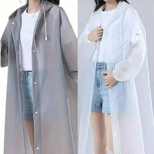 SHEIN 2PCS Long EVA Unisex Raincoat, Thickened Waterproof Rain Coat, Women Men Hooded Raincoat,Waterproof, Windproof, Quick-Dry, And Breathable - Ideal For