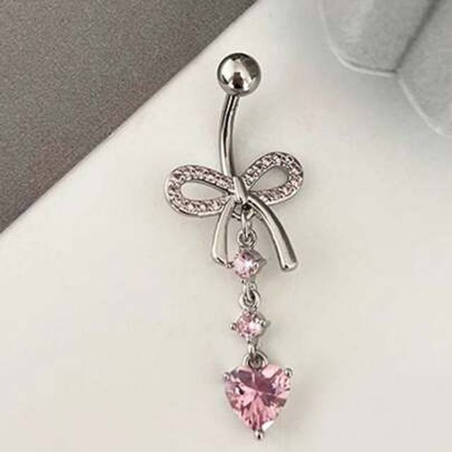 SHEIN 1pc Silver-Tone Rhinestone Butterfly Navel Piercing Jewelry Belly Button Ring