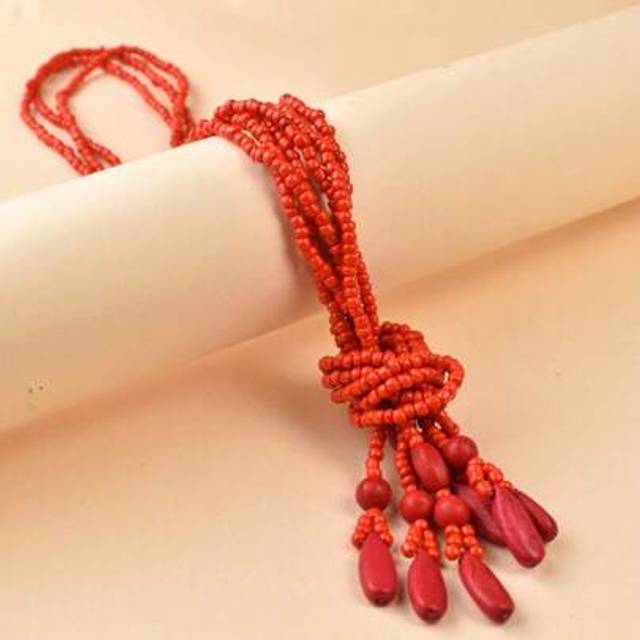 SHEIN Bohemian Knotted Rice Bead Necklace For Women