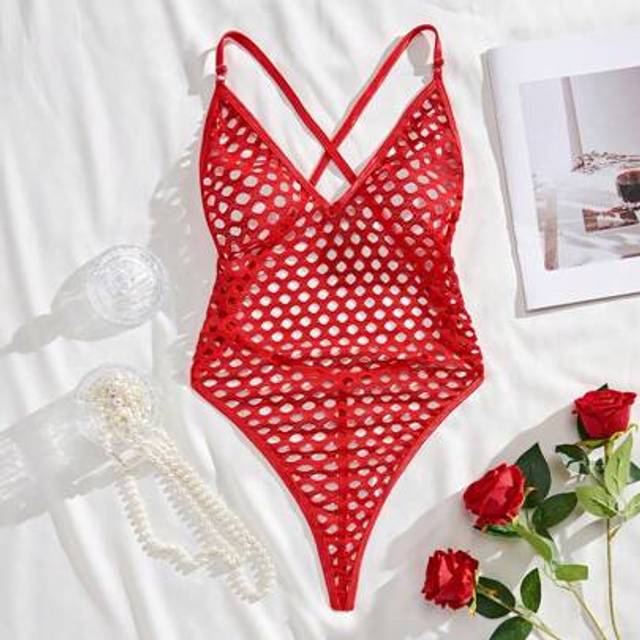SHEIN Women&#39;s Solid Color Spaghetti Strap Sexy Bodysuit Lingerie