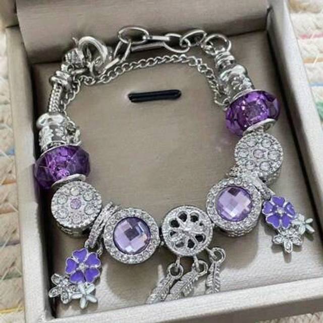 SHEIN 1pc Dreamcatcher Decor Purple Beads Sakura Charm Adjustable Snake Chain Bracelet, Charming Bohemian Bead Jewelry Accessory, Suitable For Various Occas