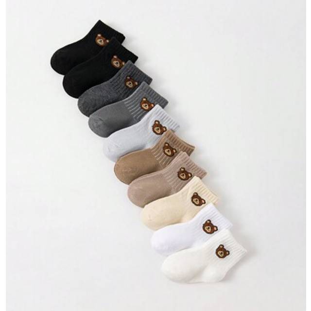 SHEIN 10 Pairs Of Baby Cute Bear Pattern Socks Toddler Soft Unisex Socks