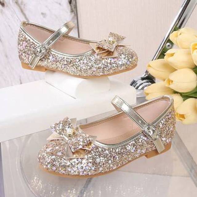 SHEIN Girls&#39; Glittery Bow Decor Party Wedding Dance Flat Shoes