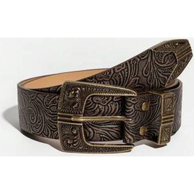 SHEIN 1pc Women&#39;s Retro Embossed Western Cowgirl Style Leather Belt, Music Festival