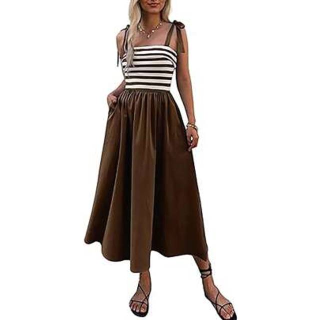 SHEIN Women&#39;s Casual Summer Striped Strappy Sleeveless Backless Maxi Dress  For Parties, Daily Street Wear