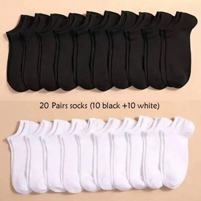 SHEIN 20 Pairs - Summer/winter Unisex Comfy Breathable Soft Thin Large Size No-show Socks, Black & White