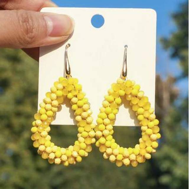 SHEIN 1 Pair Handmade Bohemian Crystal & Bead Drop Earrings, Vintage Elegant Geometric Water Drop Earrings, Fashion Ins Style Earrings Suitable For Women, F