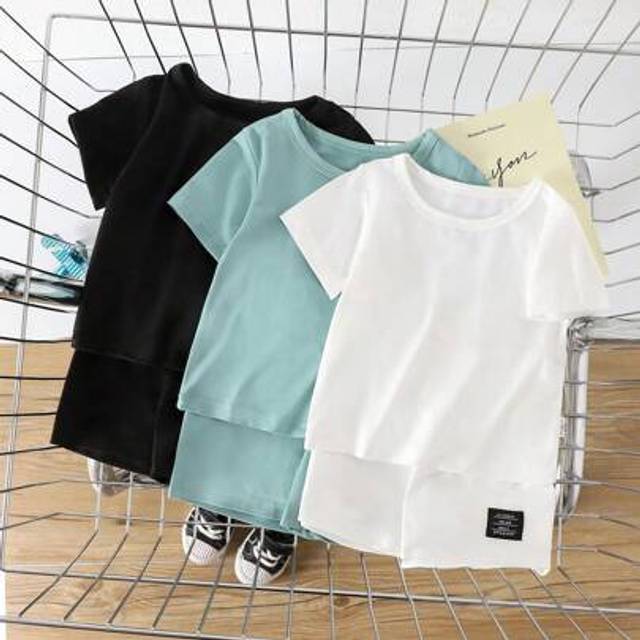 SHEIN Baby Boy 6-Pack Black, White, Green Short Sleeve Shorts Set, 3 Outfit Suits, Suitable For All Occasions In Summer, Versatile & Cost-Effective
