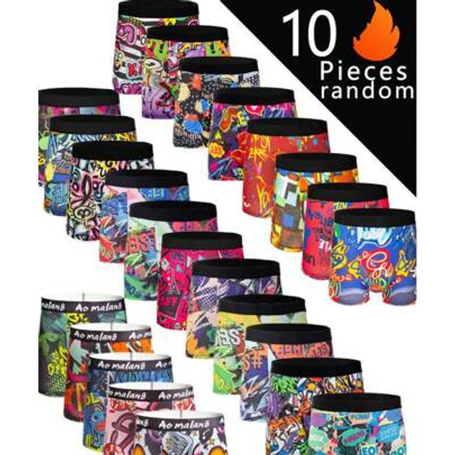 SHEIN 10pcs Men&#39;s Fashion Printed Low Rise Briefs, Graffiti Pattern Stretchy Comfortable Boxer Briefs, Sports Shorts, Novelty Underwear, Cycling Shorts