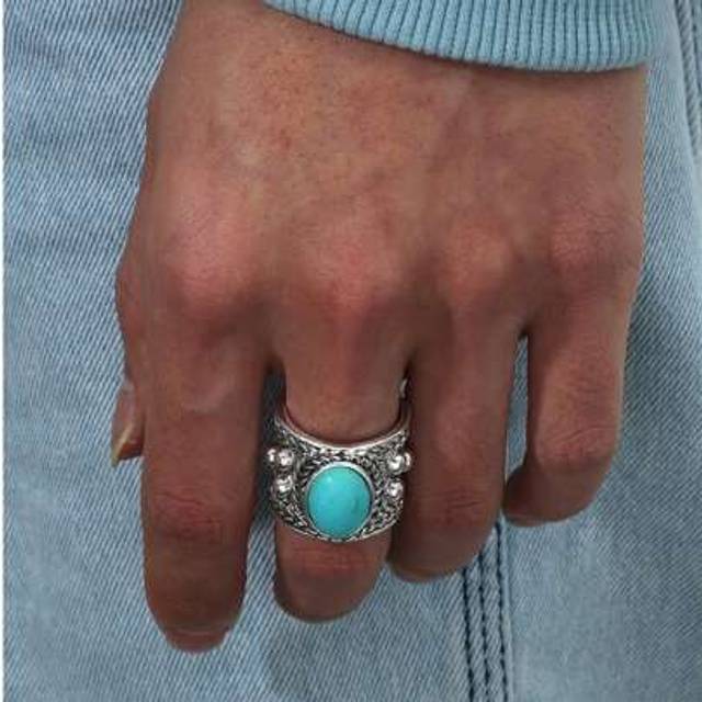 SHEIN 1pc Fashionable Vintage Turquoise Adjustable Ring, Simple & Practical Multipurpose