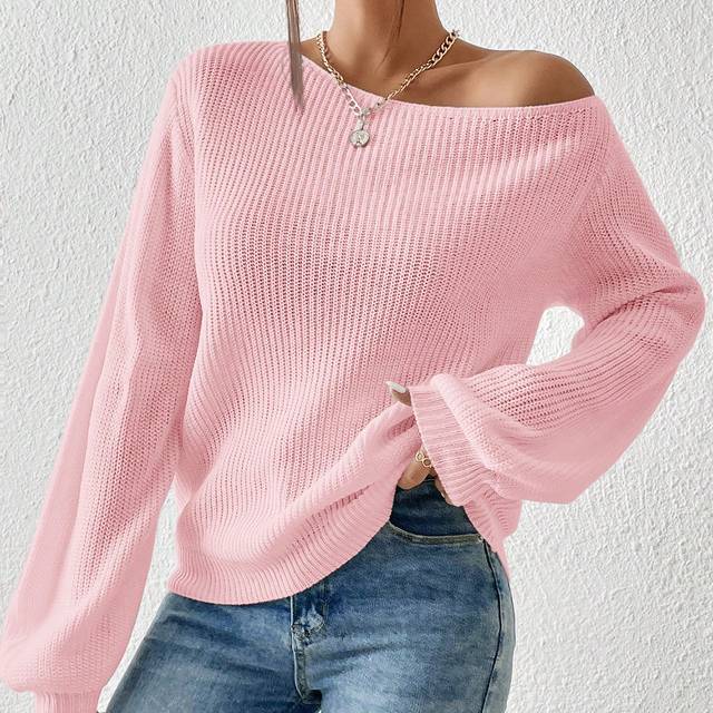 SHEIN Plus Size Winter Slant Shoulder Design Sexy And Simple Sweater Pullover, Suitable For Workwear, Going Out, And Home