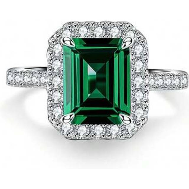 SHEIN 1 Pc 3 Ct High Sparkle Emerald Square White Gold High Carbonite Ring, S925 Sterling Silver Gorgeous And Elegant Vintage Women&#39;s Rings, Exquisite And U