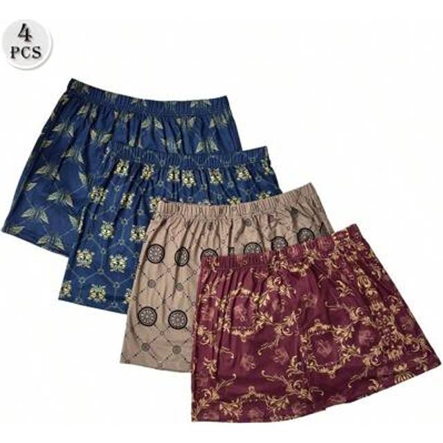 SHEIN 4pcs Men&#39;s Elastic Waist Luxury Pattern Boxer Shorts, Breathable Comfort Loungewear