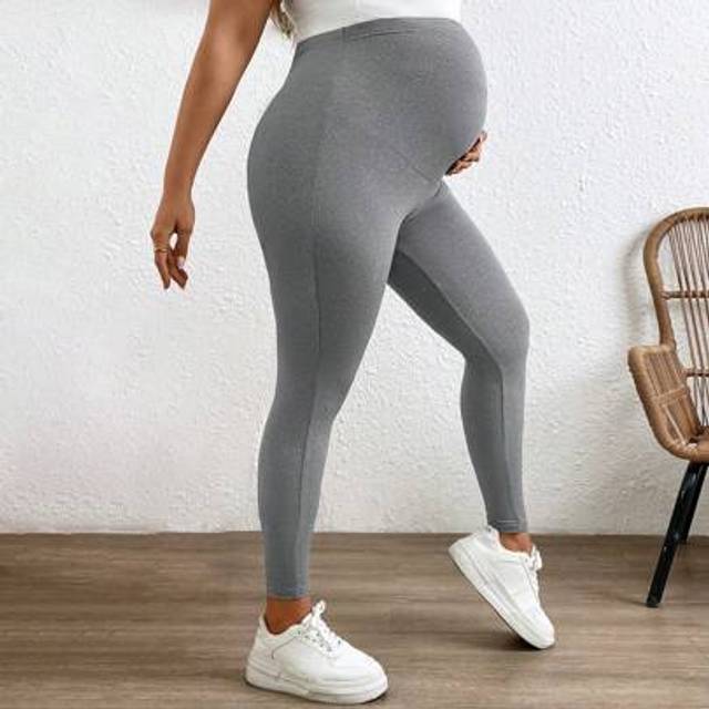 SHEIN Plus Size Maternity Casual Solid Color Adjustable Waist Leggings