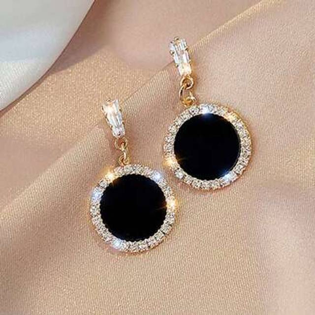 SHEIN 1pair Round Plate Rhinestone Inlay Drop Earrings