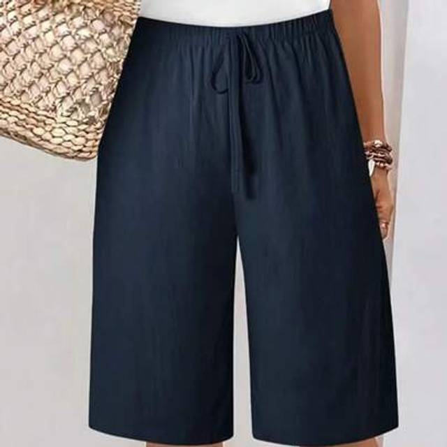 SHEIN Women&#39;s Summer Solid Color Tie-Waist Straight Leg Shorts