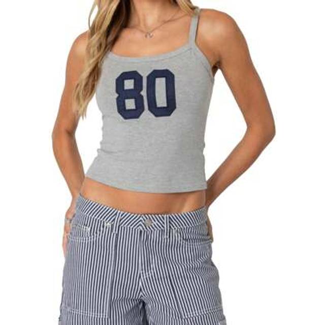 SHEIN Women&#39;s Number 80 Embroidery Camisoles Spaghetti Straps Vest Summer Casual Crop Tops Beachwear Party Going Out Cami Tops Sleeveless Open Back Slim Fit