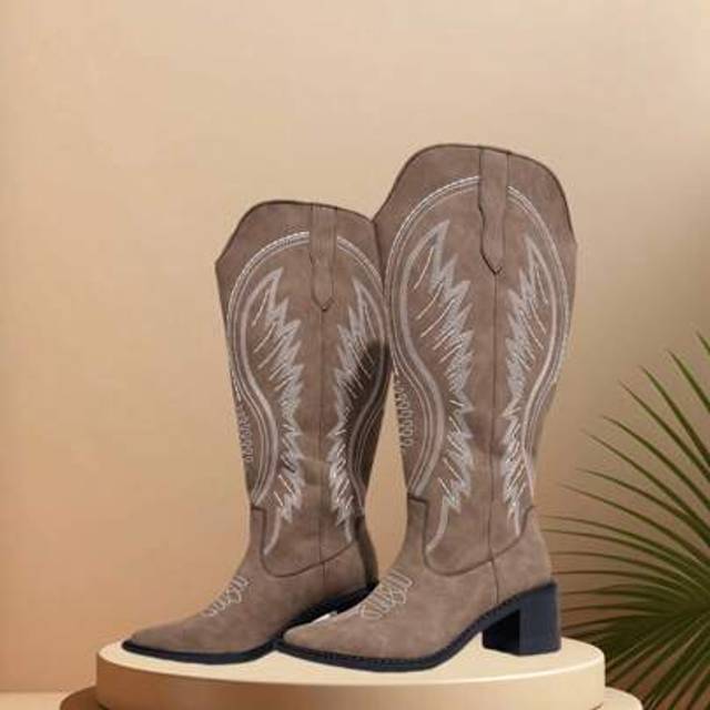 SHEIN 1 Pair Women Classic Over-The-Knee Boots, Elegant Minimalist Fashion Slip-On Tall Boots In Brown, Black, White Colors, Vintage Stylish Cowboy Boots Fo