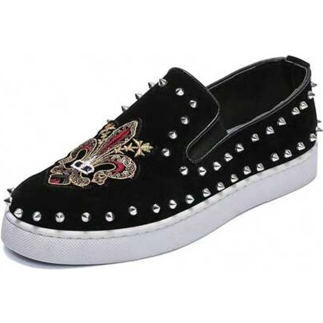 SHEIN Men&#39;s Fashion Sneakers With Metal Punk Rivets Decor On Heel And Toe, Classic Black And White Color Block Style, Synthetic Leather Lightweight, Non-Sli