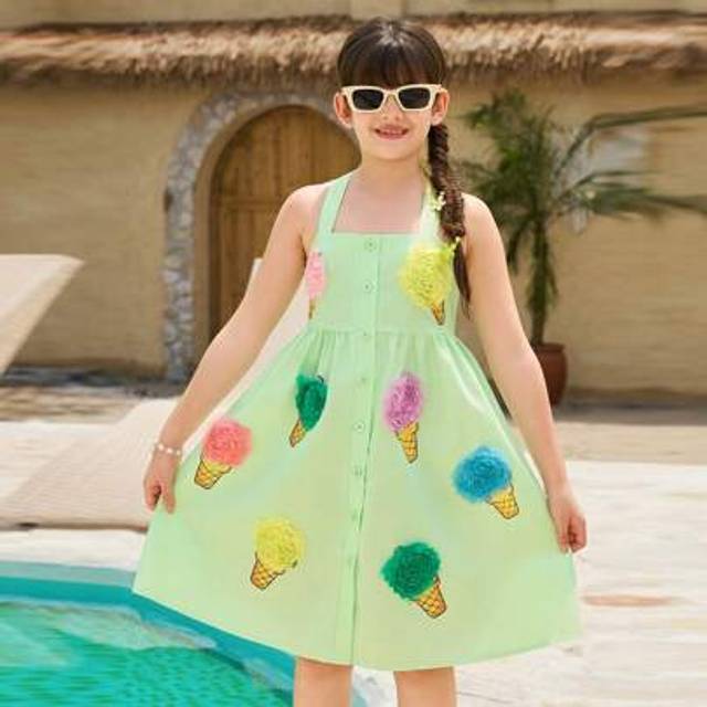 SHEIN Plus Size Girls&#39; Ice Cream Printed Floral Decor Woven Camisole Dress