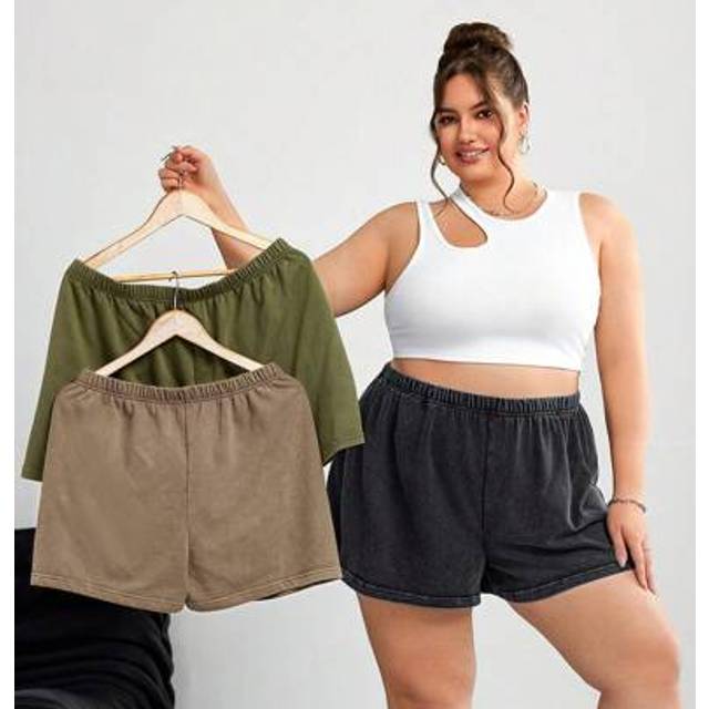 SHEIN 3-Piece Plus Size Women Distressed Vintage Knit Streetwear, Drawstring Waist Casual Shorts, Spring & Summer Outfit, Festival & Music Concerts, Western