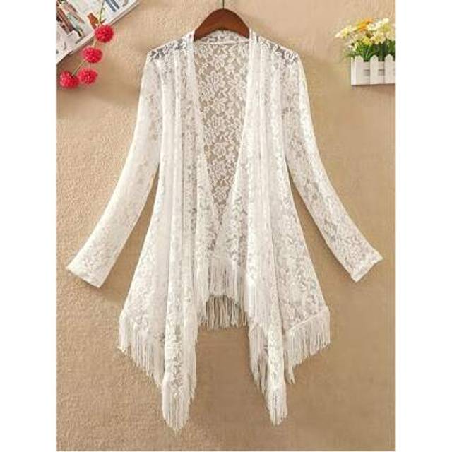 SHEIN Plus Size Women Lace Long Sleeve Cover Up Cover Up, Sexy Semi-Sheer Long Sunscreen Outwear For Beach Holiday Travel
