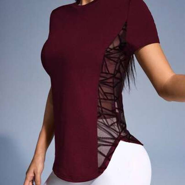 SHEIN Women&#39;s Yoga Side Panel Design Short Sleeve T-Shirt, Minimalist Style