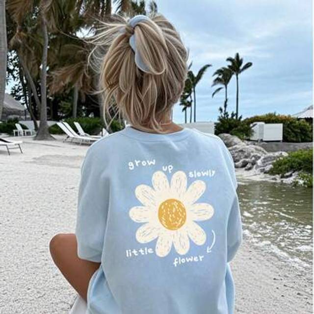 SHEIN Girls Teen Students Casual Print Light Blue Crew Neck Short Sleeve T-Shirt, Summer Top