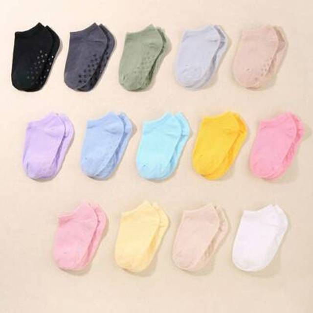 SHEIN 14 Pairs Of Star-Patterned Anti-Slip Dot Glue Floor Socks For Baby Boys And Girls. Toddler Boat Socks With Grip, Simple, Casual And Suitable For Sport