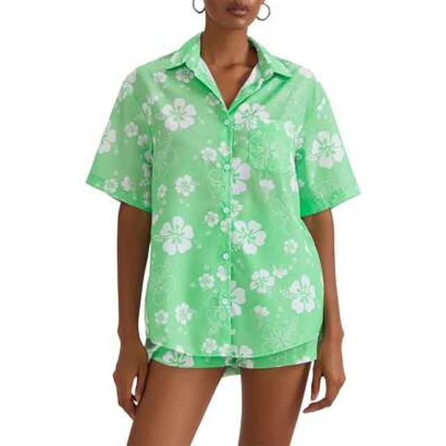 SHEIN Womens 2 Piece Pajamas Set Floral Print Short Sleeve Button Up Shirt + Shorts Set Lounge Clothes