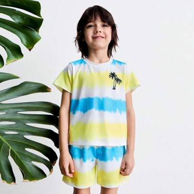 SHEIN 2pcs/Set Boys Tie-Dye Print Round Neck Short Sleeve Top And Shorts