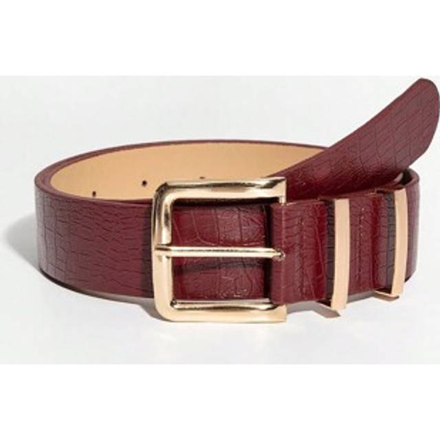 SHEIN 1pc Women&#39;s Luxury Vintage Metal Buckle Burgundy Crocodile Grain Leather Belt, Suitable For Daily Wear