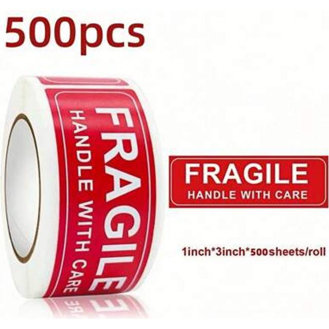 SHEIN 500pcs/150pcs/Roll Fragile Handle With Care Warning Stickers, Self-Adhesive Labels 1&#34; X 3&#34;, Permanent Adhesive Labels, Essential For Travel, For Shipp