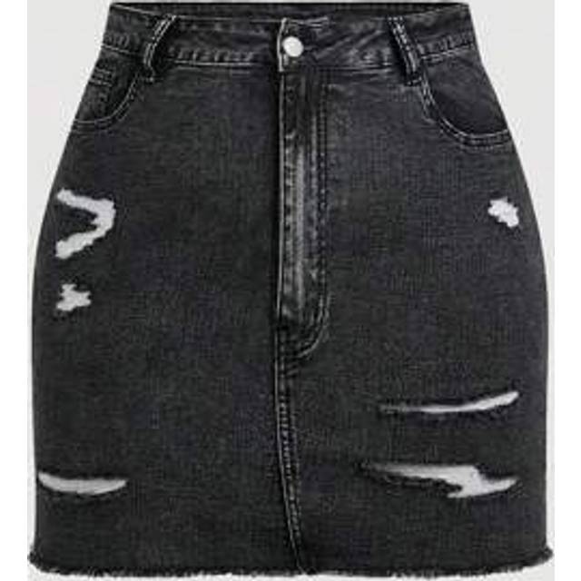SHEIN Plus Size Women Pockets Distressed Casual Versatile Denim Mini Skirt