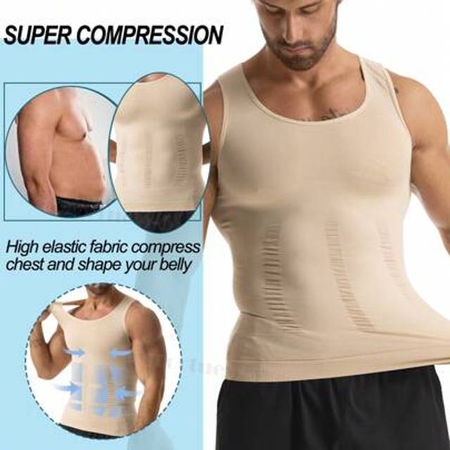 SHEIN Men&#39;s Slimming Compression Shapewear Vest And Tight-Fitting Muscle Tank Top, Tummy Control Undershirt And Body Shaper With Abdomen And Belly Compressi