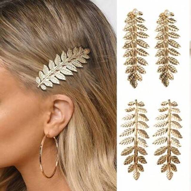 SHEIN Metal Leaf Hair Clips Set, Leaf Edge Bangs Clips, Fairy Knotted Tree Leaves Hair Accessories, Versatile Duck Clips Barrette