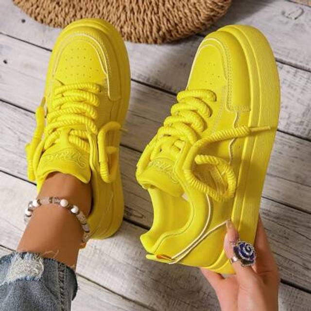 DareSee Women&#39;s Fashion Versatile Contrast Color White Patchwork Breathable Lace-Up Round Toe Casual Sports Sneakers MusicFest Y2KFest Back To School