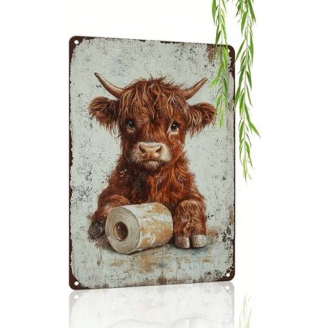 SHEIN 8&#34; X 12&#34; Vintage Highland Cow Metal Tin Sign Plate, Decorative Wall Hanging For Home, Bathroom, Porch, Man Cave, Garden, Farm, Bar, Cafe Gifts Birthda