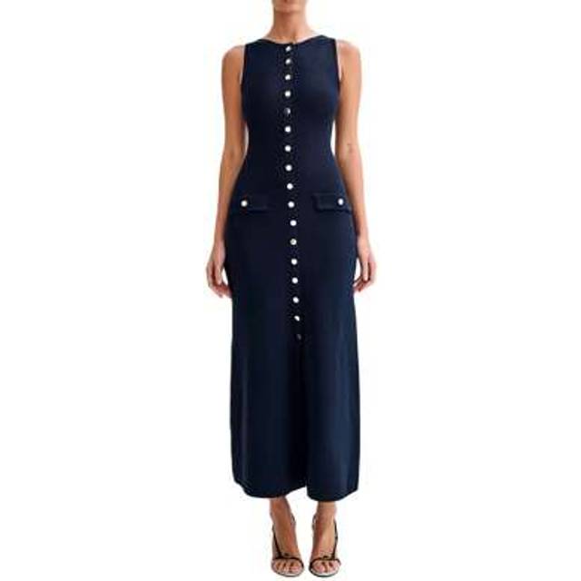 SHEIN Women&#39;s Ribbed Knit Tank Dress Slim Sleeveless Button Down Split Long Dress For Party Club