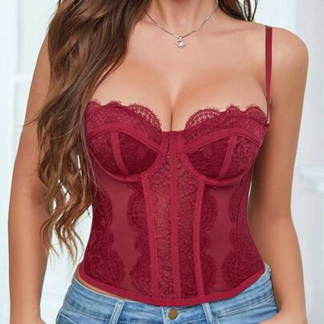 SHEIN Women Cami Tank Top Lace Patchwork Backless Slim Camisole Sexy Crop Top For Party
