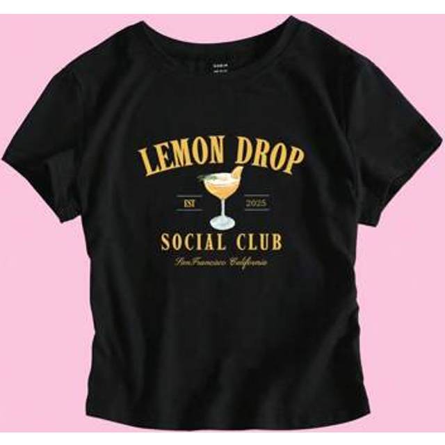 Flirla Women&#39;s Summer Y2K Lemon Drop Crop Top Short Sleeve White T-Shirt