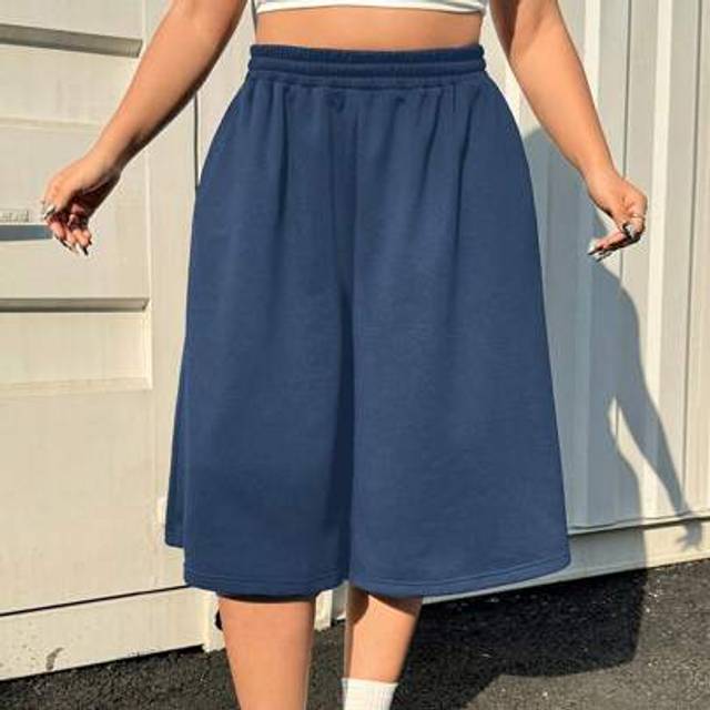 SHEIN Plus Size Casual Extra Wide Blue 3/4 Length Sweat Shorts, Spring/Summer