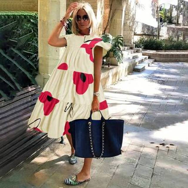 Breezaya Holiday Leisure Big Floral Printed Ruffle Hem Dress Vacation Beach Outfits Women