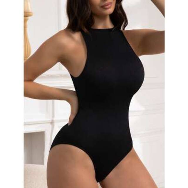 SHEIN Bodysuit Tummy Control Shapewear Sleeveless Body Shaper Seamless Sculpting Halter Neck Top Leotard