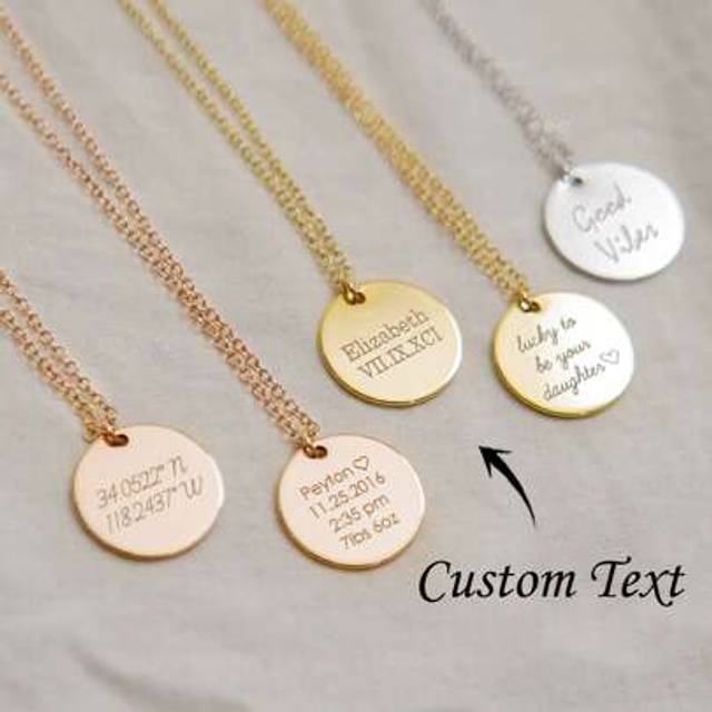 SHEIN Personalized Engraved Handmade Medallion Pendant Custom Name Engraved Coin Necklace Jewelry Charm Necklace Back To College Gift Initial Disc,Rose Gold